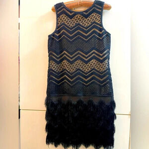 VTG Max studio new  cocktail midi lined dress crochet fringe black color Sz XS